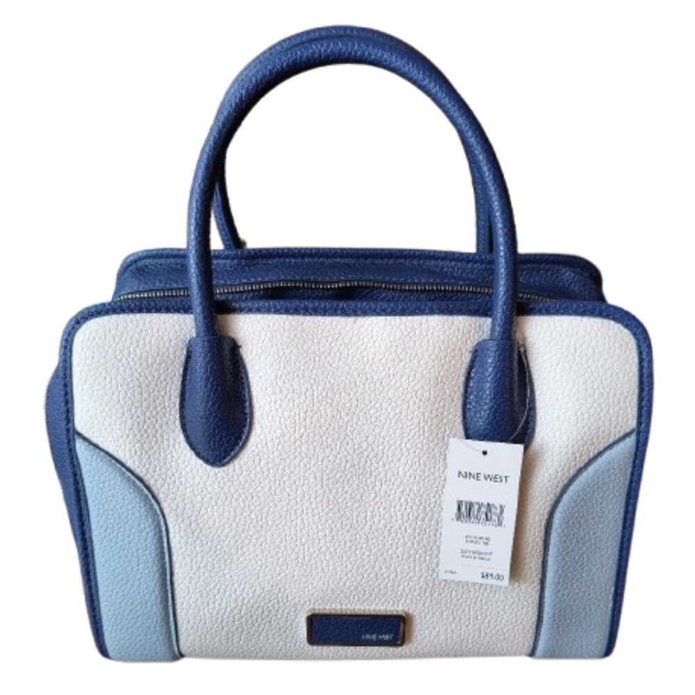 New NINE WEST Large Leather Satchel - Suit Reboot Colorblock in Snow Petal/Ink